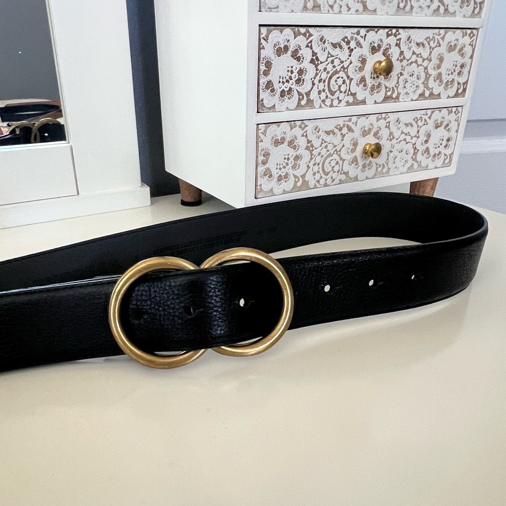 Express Black Belt with Gold Double Ring Buckle